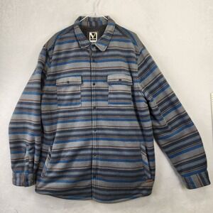 VOYAGER Mens 2XL‎ Sherpa Lined Flannel Shirt Jacket Blue Stripe Plaid Warm